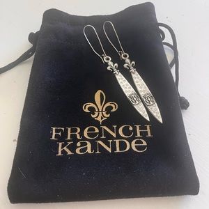 French Kande Long Drop Etta Earrings in Silver with Austrian crystals imbedded.